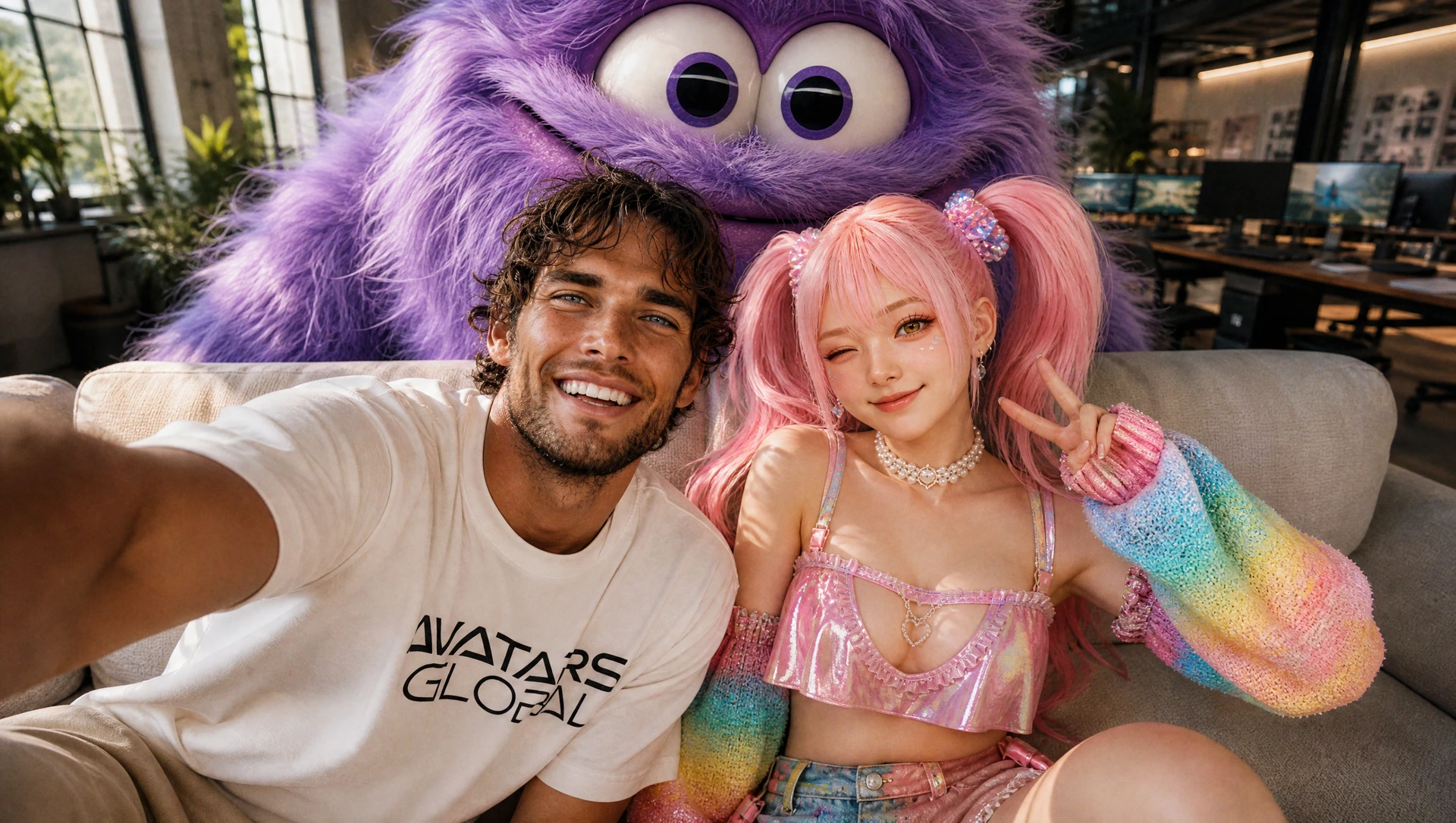 Avatars Global characters taking a selfie together