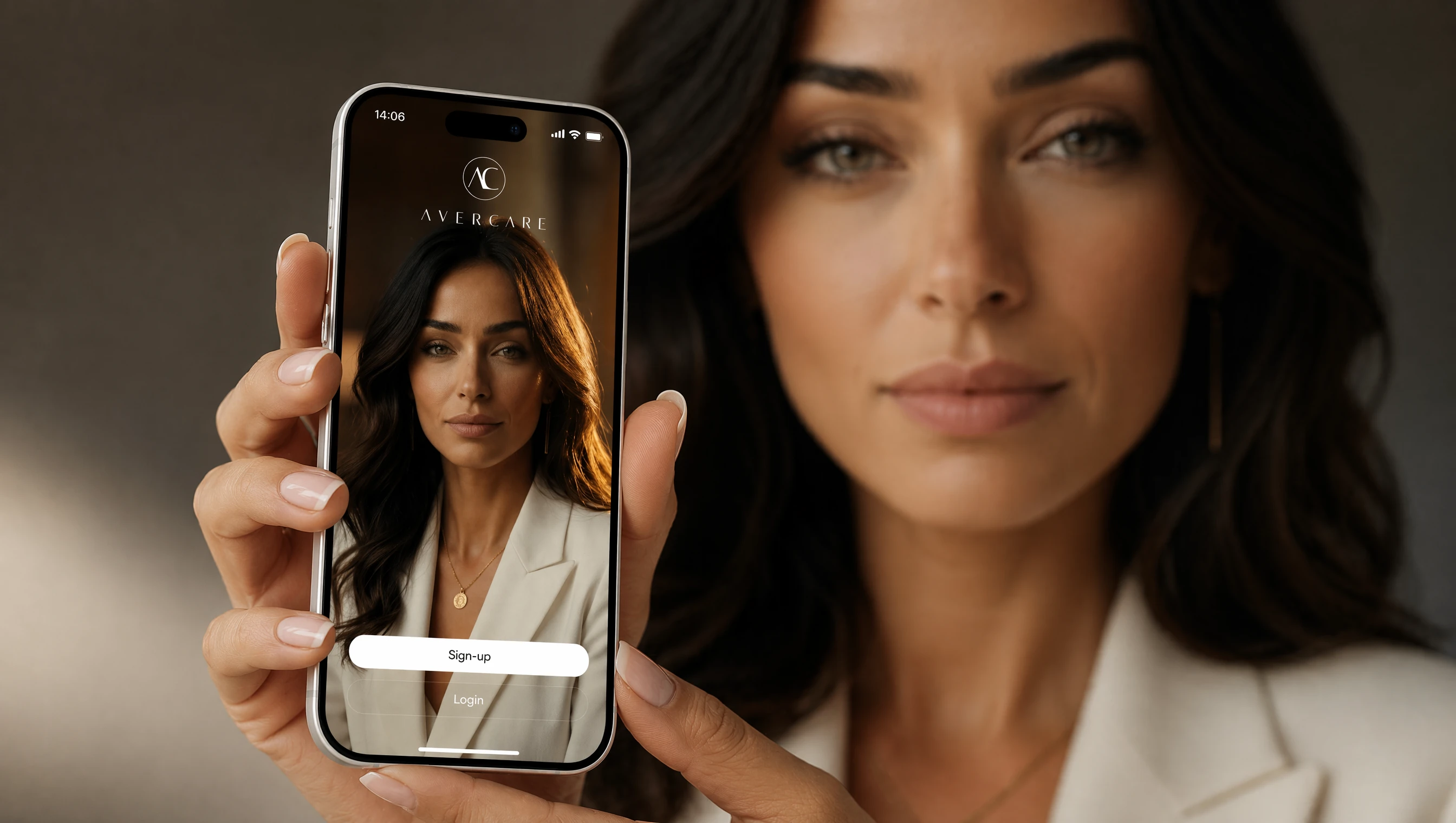 AverCare app on a phone beside Aver